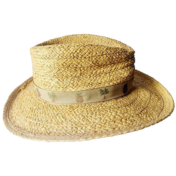 Scala Raffia Straw Hat Palm Tree Pineapple Band S/M 21.5” Summer Boho Coastal - Picture 3 of 10